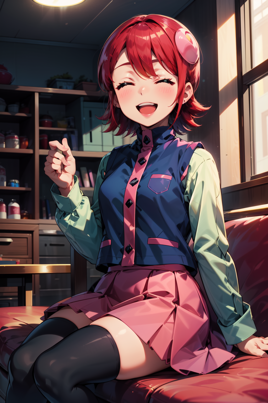 00700-3703344675-masterpiece,best quality,1girl,Mayl_MM,hair ornament,red hair,short hair,closed eyes,blue vest,green long sleeves,pink skirt,bla.png